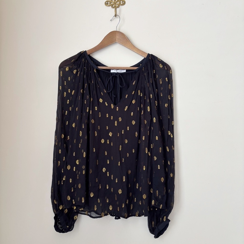 Frame Black Metallic Gold Balloon Sleeve Top Small Quiet Luxury